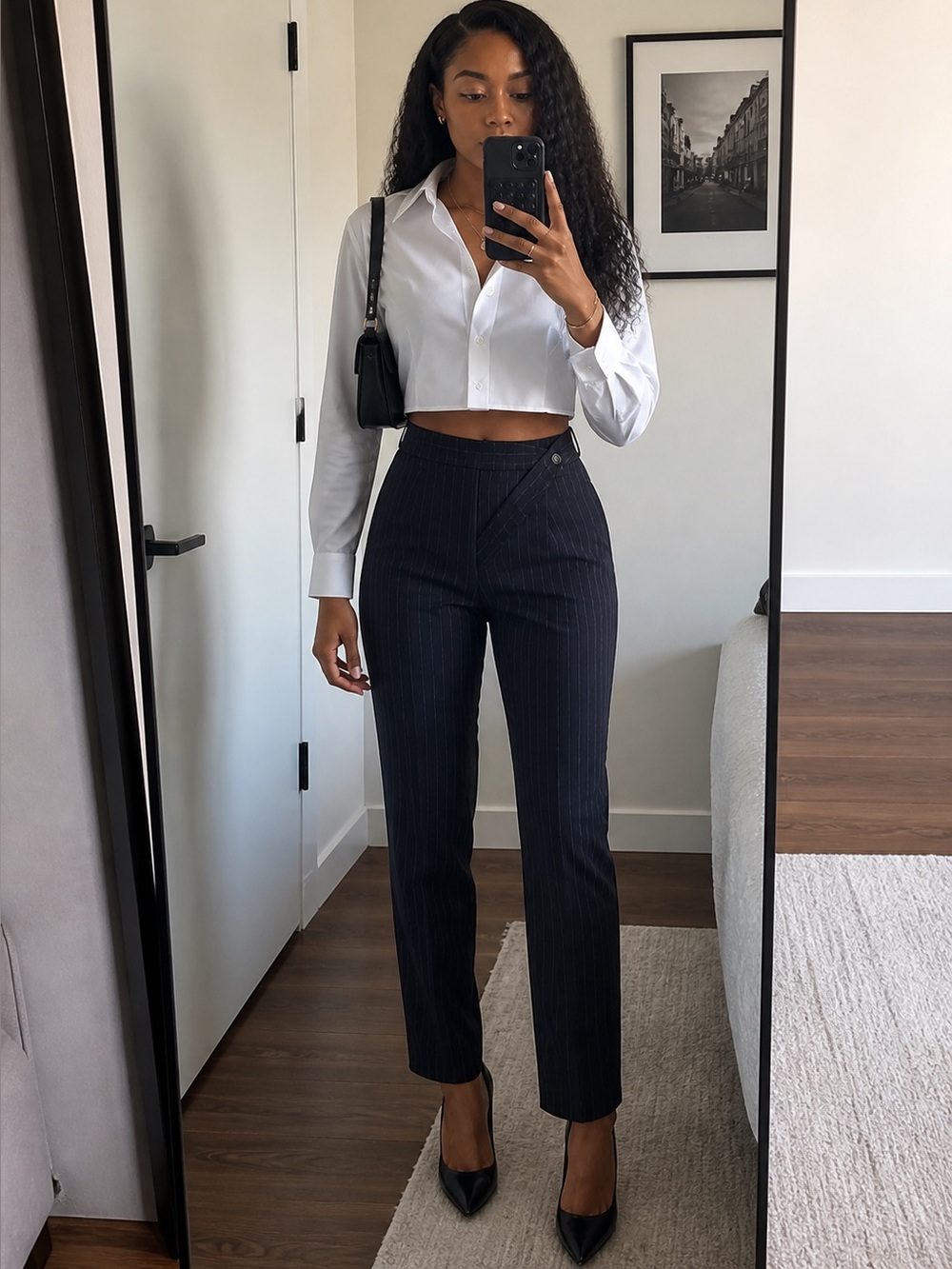 Balenciaga Striped Wool High-Waist Slit Skinny belted Pants in Black 40